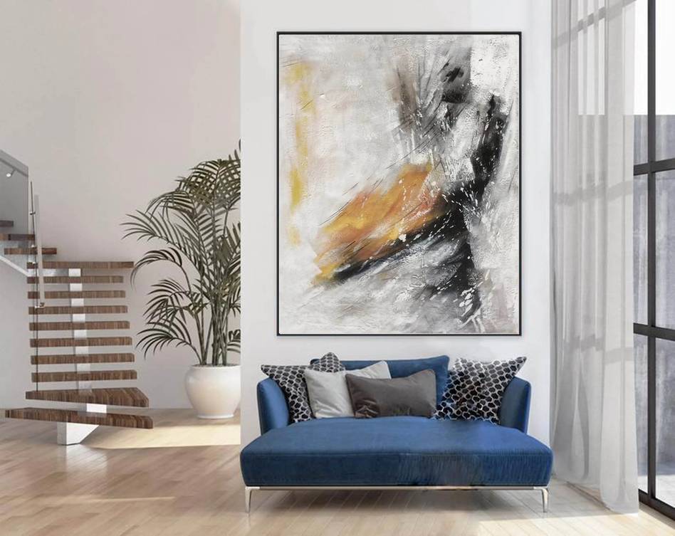 Days Handmade Hand-painted Modern Yellow Hallway Abstract Canvas Artwork S8464
